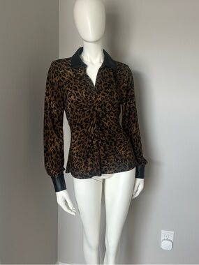 DKNY Leopard Twist-Front Blouse in Brown and Black